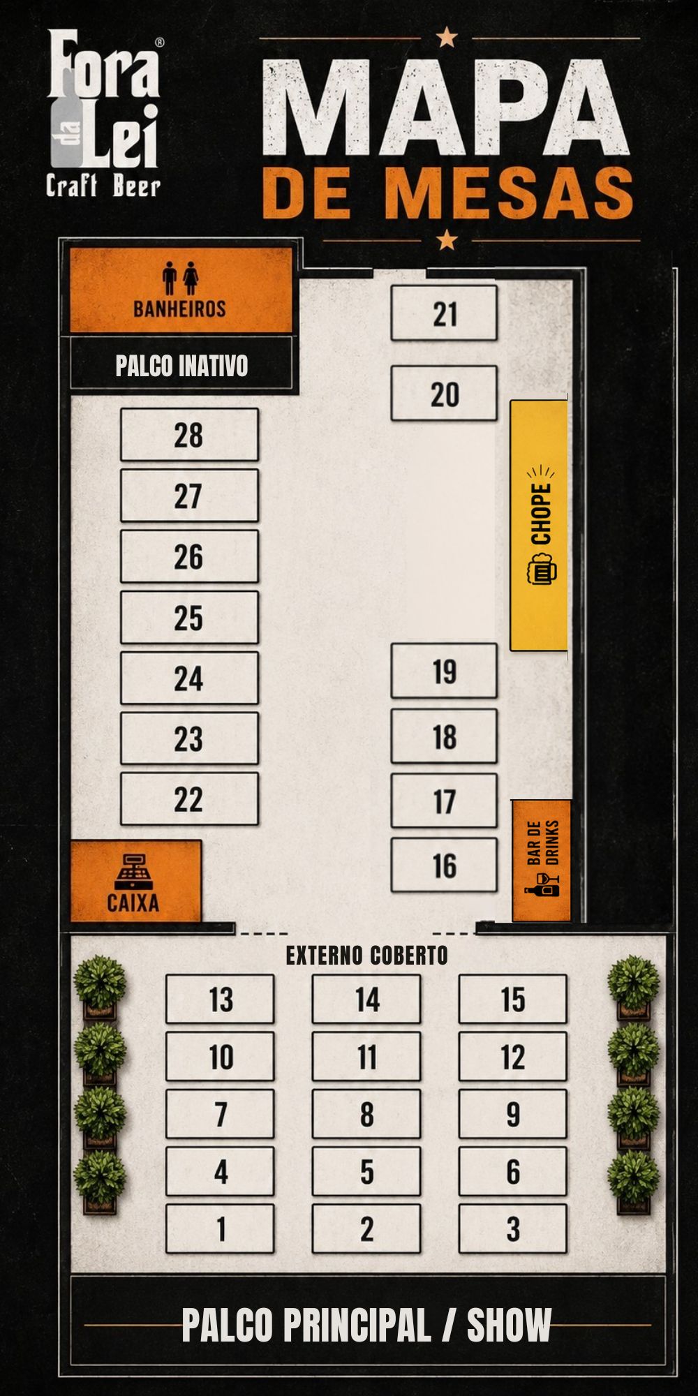 Mapa de mesas Fora da Lei